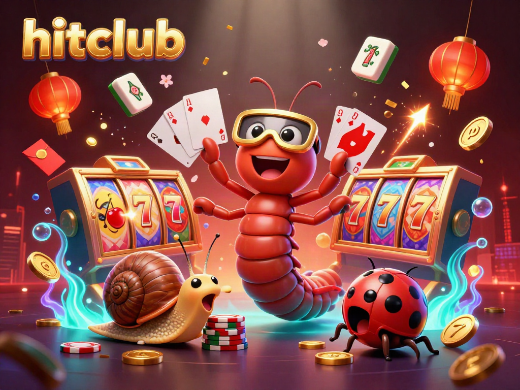 Hitclub dealer animation with cards, chips, and festive elements in a vibrant casino atmosphere.