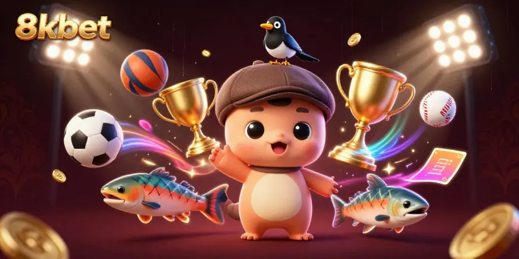 Bet on thrilling sports action with 8xbet featuring playful cartoon characters and dynamic game elements.