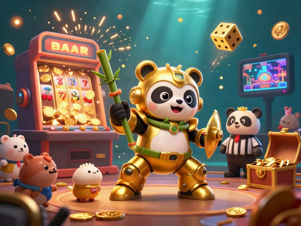 Experience thrilling wins at 789CLUB with a dynamic illustration of a mech-suit panda in a casino arena.
