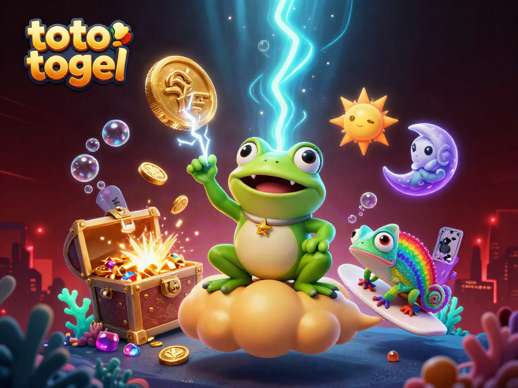 Menangkan permainan toto togel di KOITOTO dengan ilustrasi koin emas dan karakter menarik.