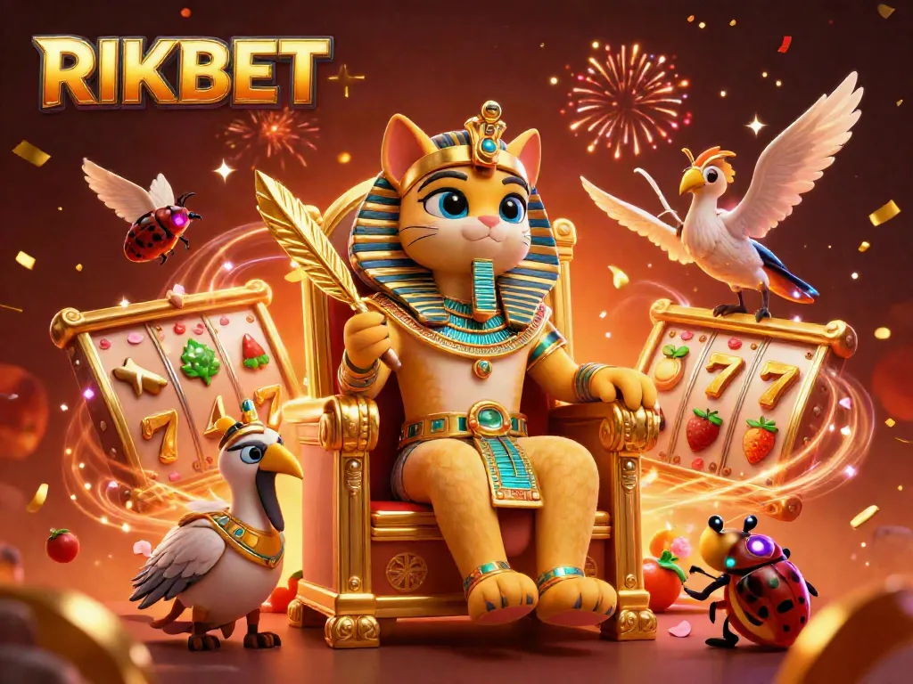 Experience the excitement of RIKBET with a vibrant scene featuring a pharaoh cat and casino elements.