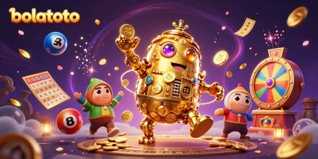 Engage with bolatoto’s dynamic lottery and casino elements in a vibrant 3D scene.