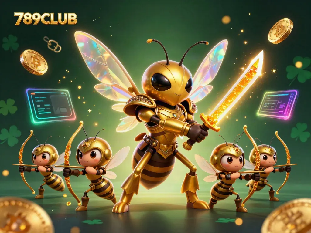Join the excitement of 789CLUB's immersive online casino with golden characters and crypto treasures.
