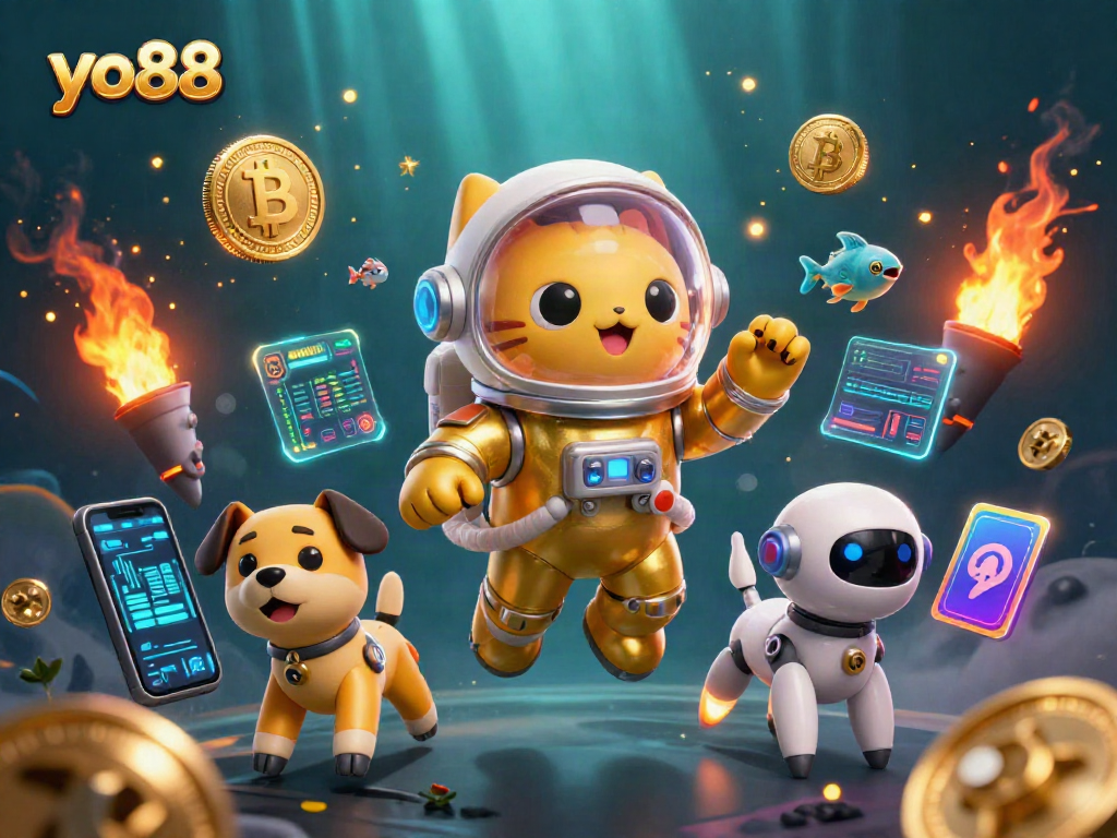 Engage in thrilling gameplay at yo88 with vibrant, animated casino elements and cosmic characters.