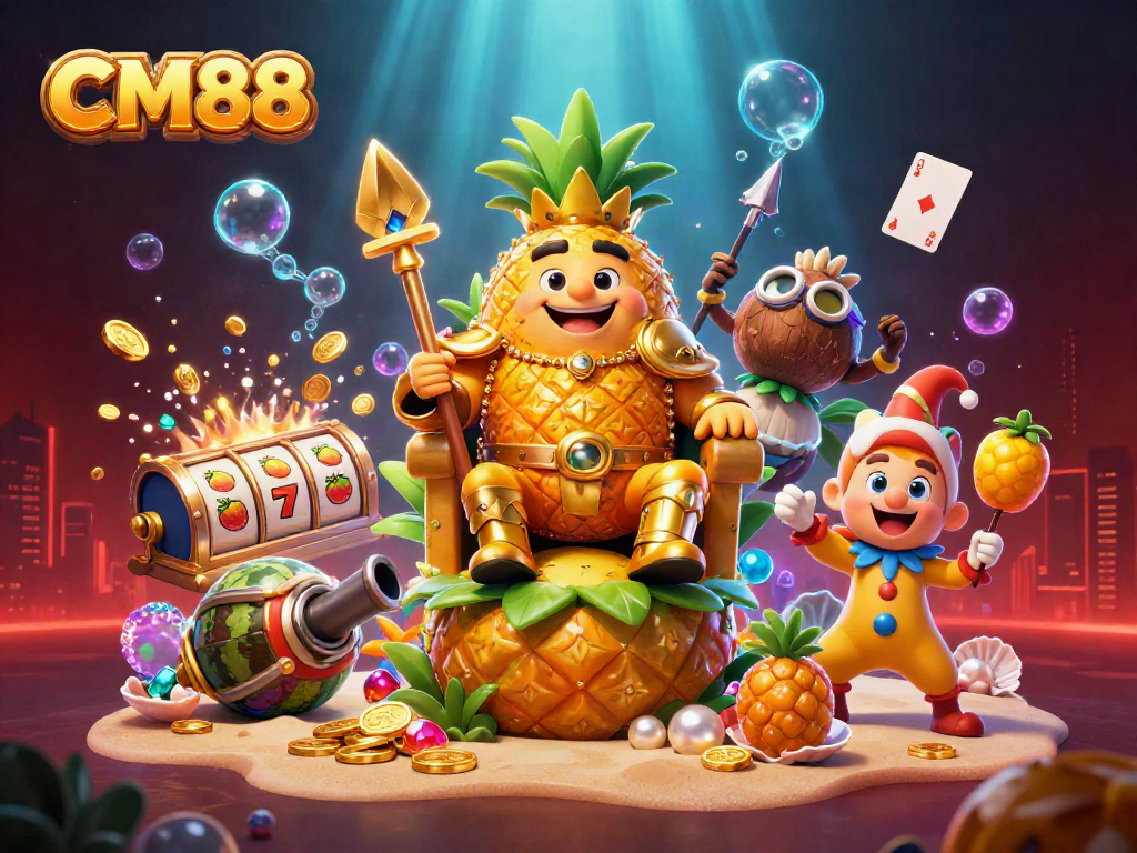 CM88 slots scene featuring a golden pineapple king and carnival elements combined with treasure treasures.