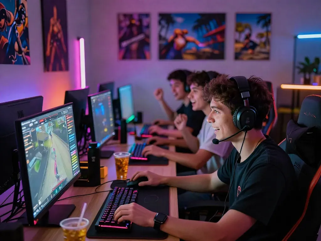 Exciting gaming night with friends at kilat 404, capturing competitive spirit and vibrant atmosphere.