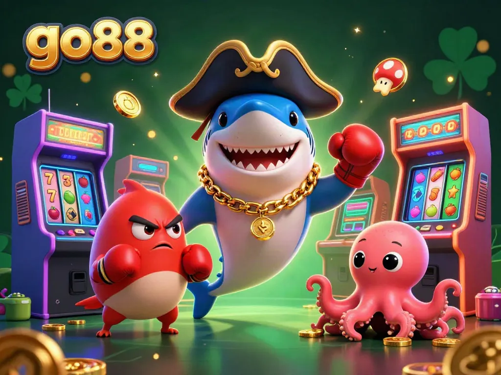 Engage in gaming excitement at go88 with a vibrant pirate-themed casino scene featuring dynamic characters and colorful elements.