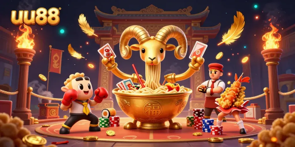 Experience exhilarating online gaming at uu88 with a vibrant casino-inspired scene filled with engaging characters and game elements.