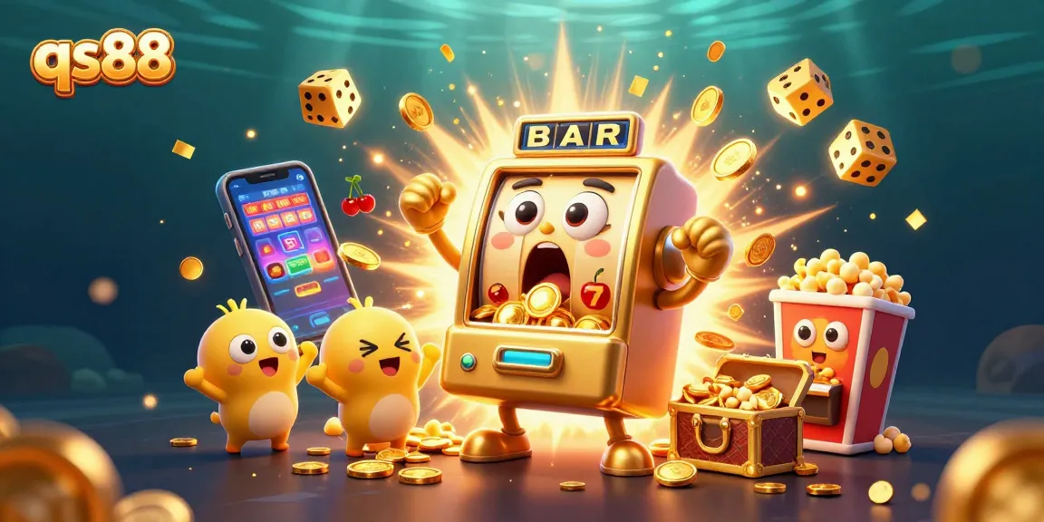 Spin to win with qs88 as animated slot machines celebrate jackpots in a colorful casino scene.