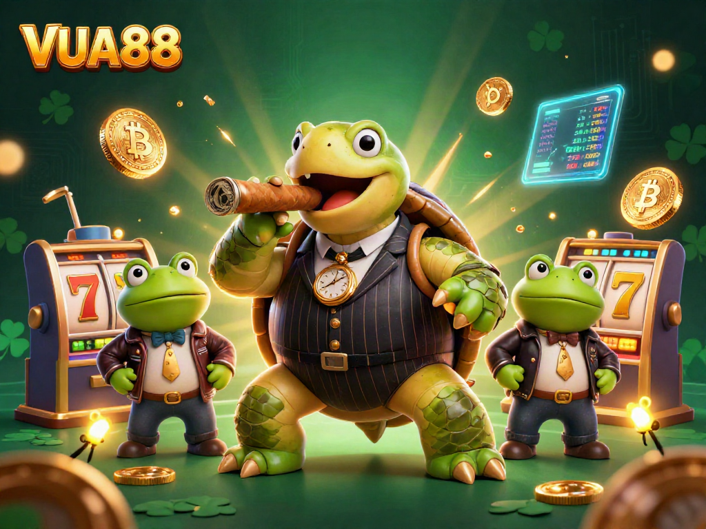 Join the fun at VUA88 with a vibrant, casino-themed 3D illustration showcasing engaging gaming elements.