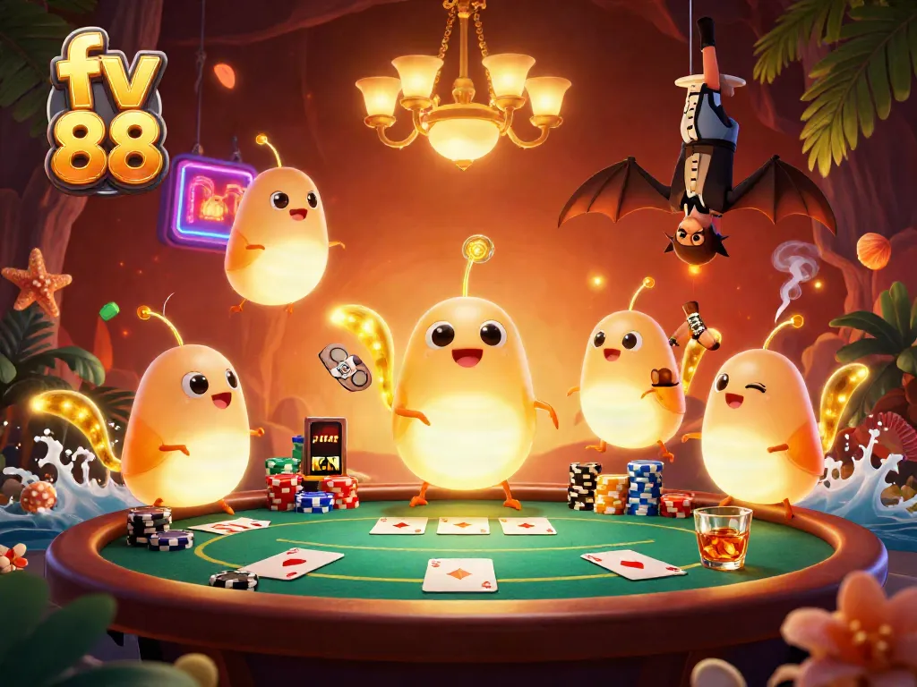 fv 88 illuminates a vibrant casino scene with animated glowworms and a bat dealer.