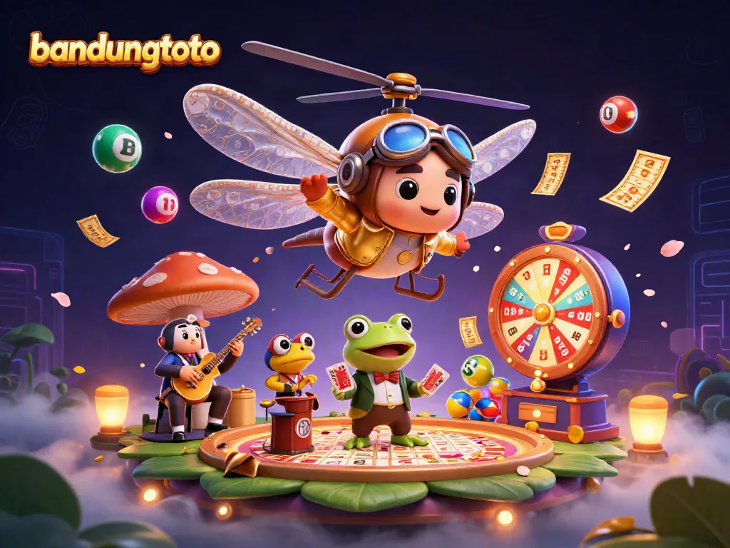 Experience dynamic gaming fun with bandungtoto's vibrant casino-themed illustration featuring a thrilling lottery scene.