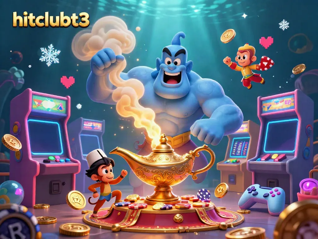 Experience the thrilling action of hitclubt3 with a dynamic genie scene in a vibrant casino atmosphere.