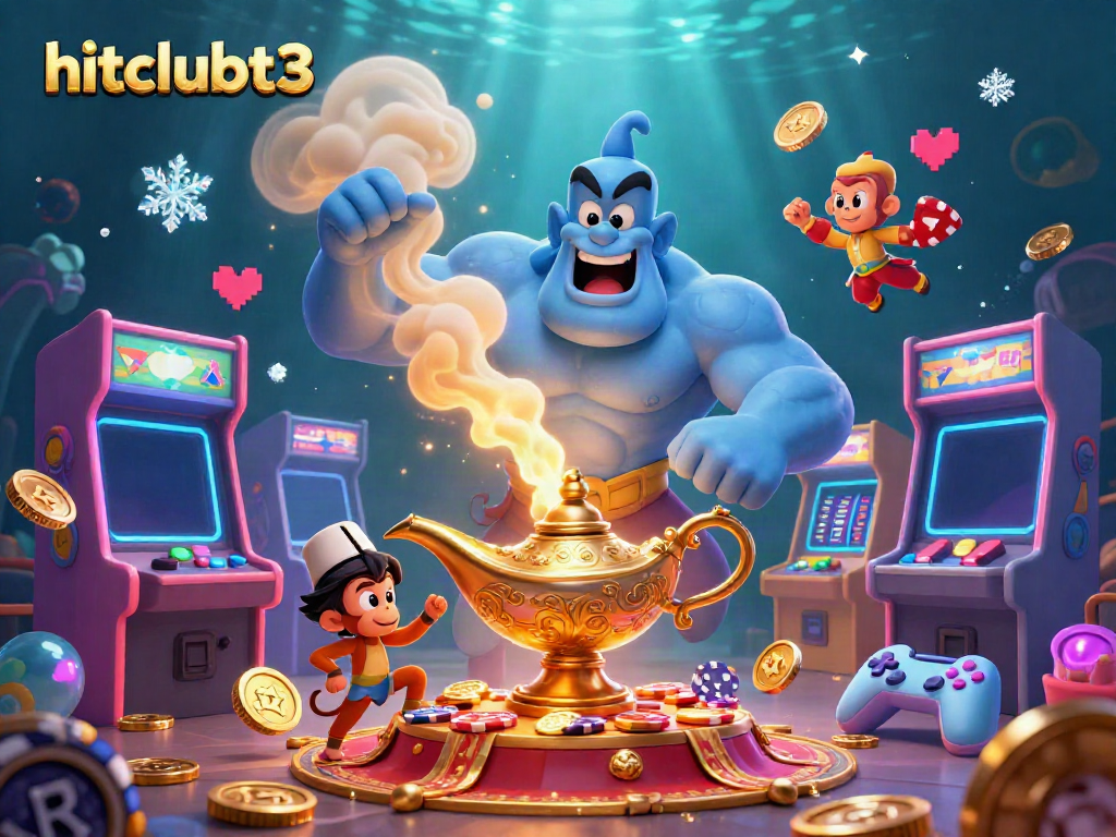 Experience the thrilling action of hitclubt3 with a dynamic genie scene in a vibrant casino atmosphere.