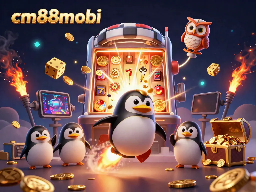 Engage with the excitement of gambling at cm88mobi, where a golden penguin blasts past a jackpot explosion.