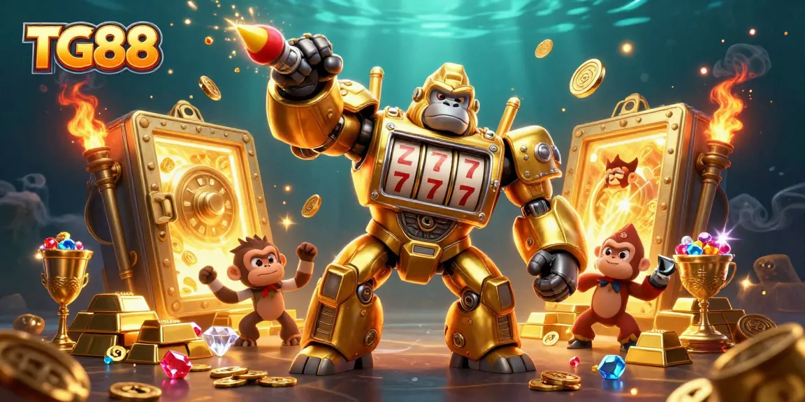 Experience thrilling jackpots with TG88's golden gorilla mech and dynamic casino elements.