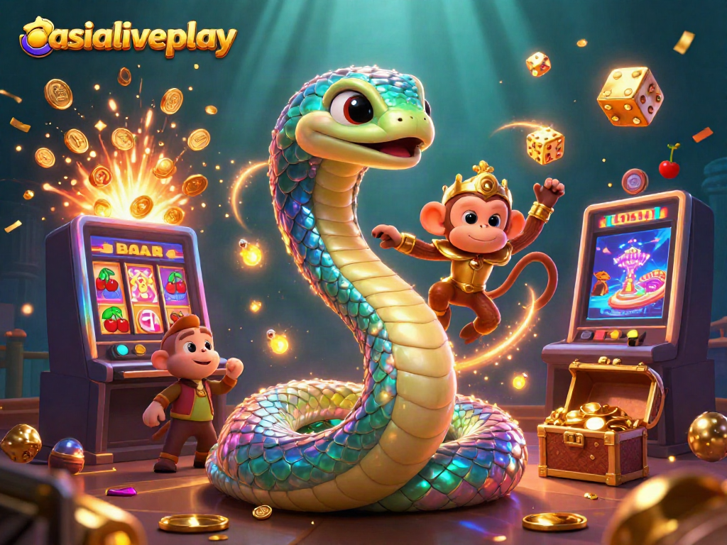 Experience thrilling gaming action with asialiveplay, featuring vibrant 3D characters and exciting casino elements.