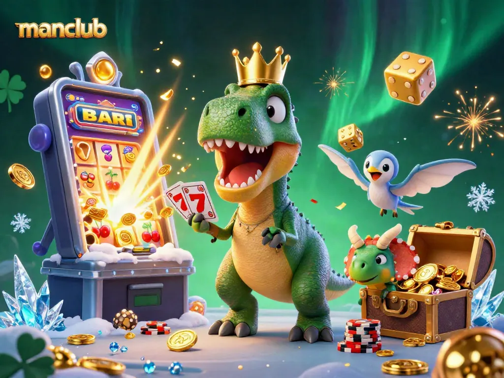 Win big with manclub's exciting slot machines featuring animated characters and vibrant casino elements.