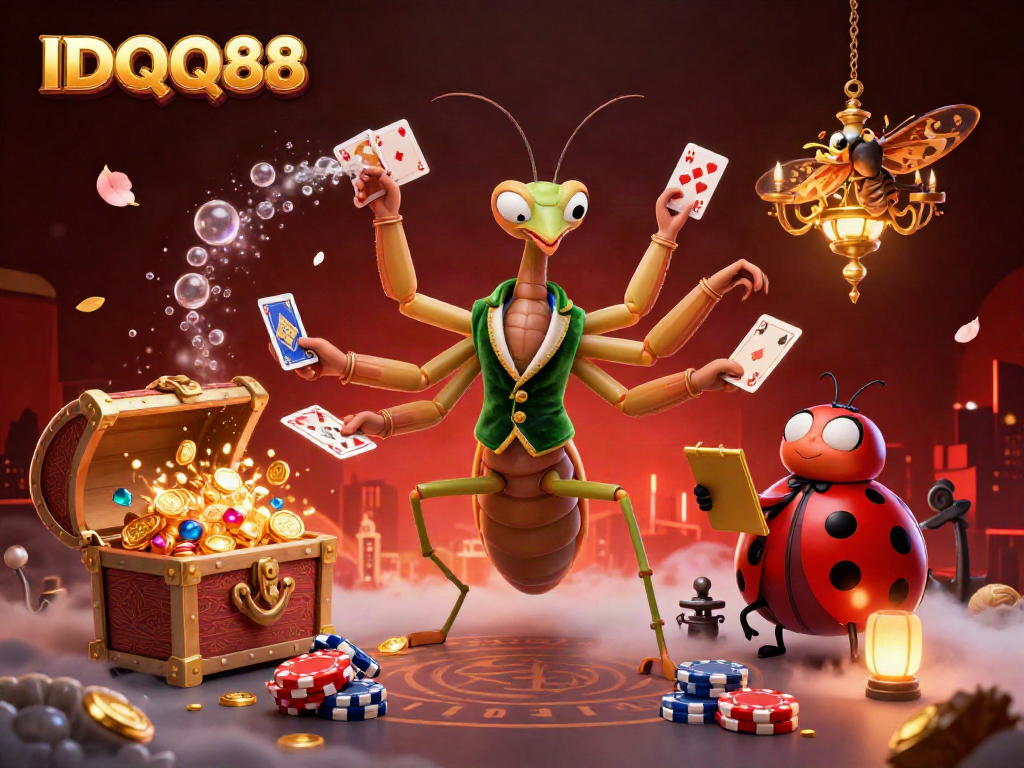 IDQQ88 showcases a vibrant 3D casino scene with unique characters and gambling elements.