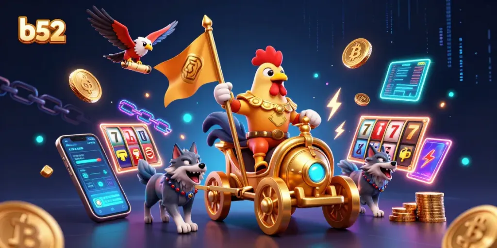 Experience thrilling wins with b52 at the casino, featuring a rooster warlord in action.