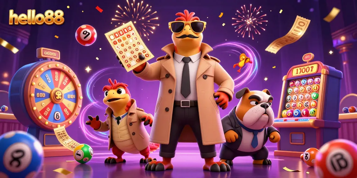 Experience excitement as hello88's tropical raptors attempt to enter a VIP casino lounge in this vibrant illustration.