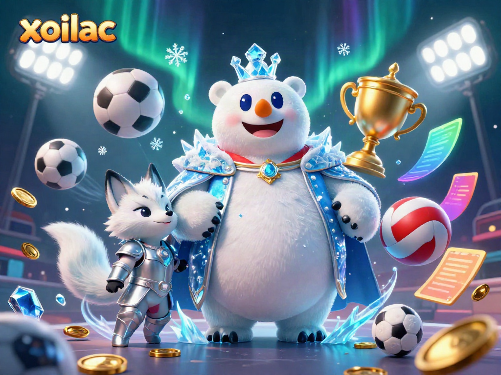 Xoilac offers a captivating experience with the ice king polar bear and snow fox, surrounded by dynamic sports elements and betting features.