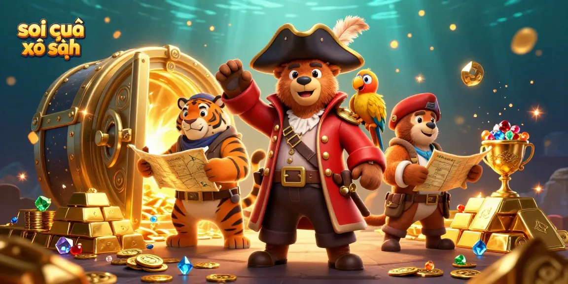 Engage with soi cầu xổ số strategies through a vibrant pirate-themed illustration showcasing treasure and luck.