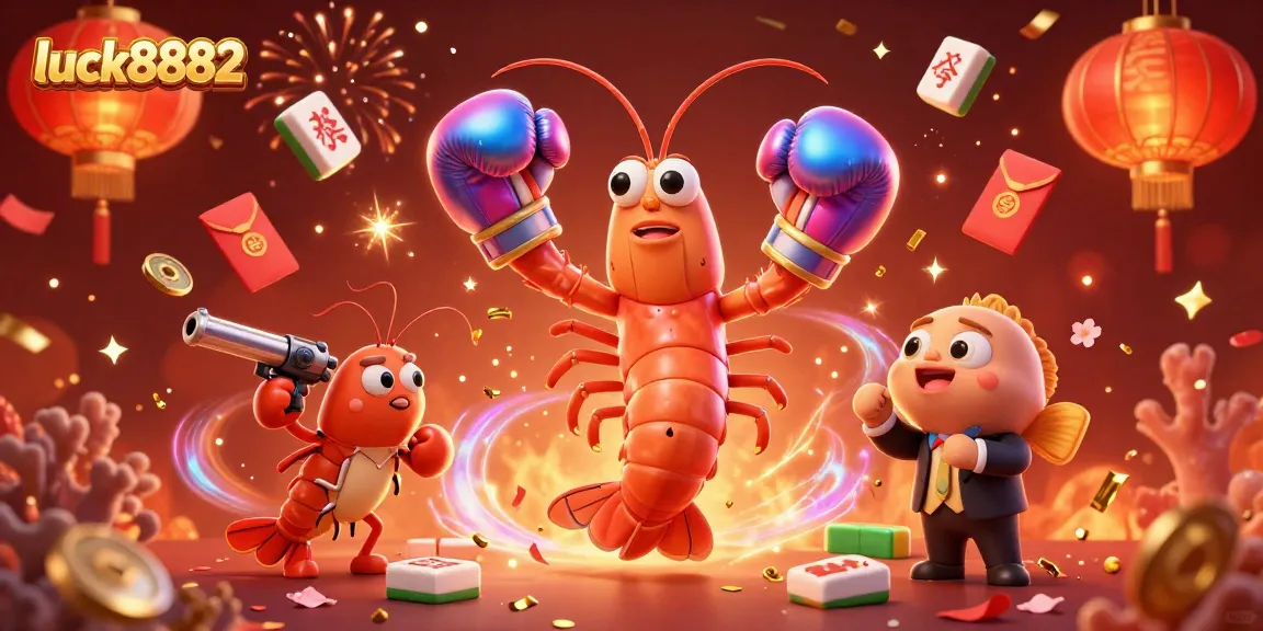 Experience immersive gaming with luck8882's vibrant 3D casino illustration featuring energetic underwater characters and festive elements.