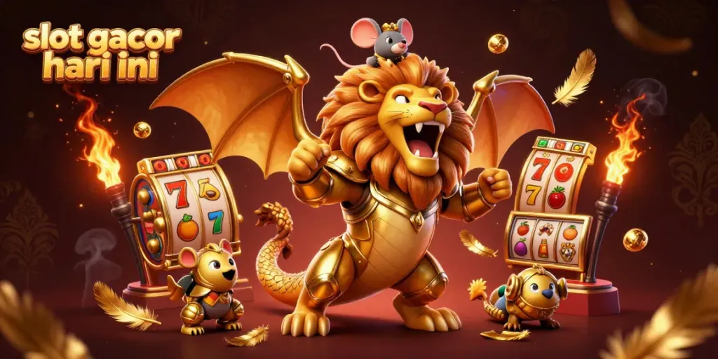 Experience slot gacor hari ini with a golden chimera illustration featuring exciting slot elements.