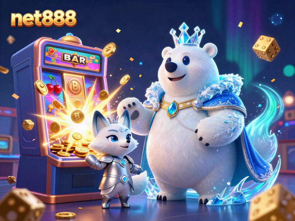 Experience the excitement of net888 with a vibrant 3D casino scene featuring jackpot action and fantasy characters.