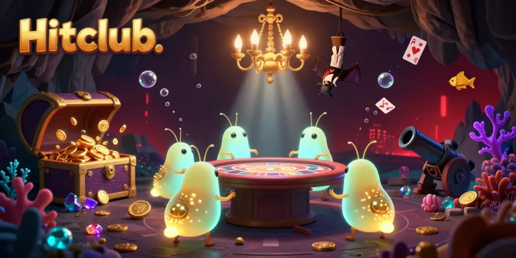 Engage with the thrilling ambiance at Hitclub's luminous casino filled with vibrant glowworms and underwater treasures.