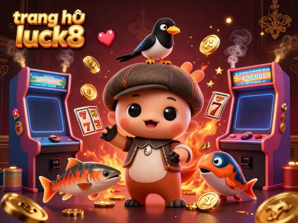 Spin and win with vibrant slot machines at trang chủ luck8, featuring a whimsically playful baby Nessie and friends.