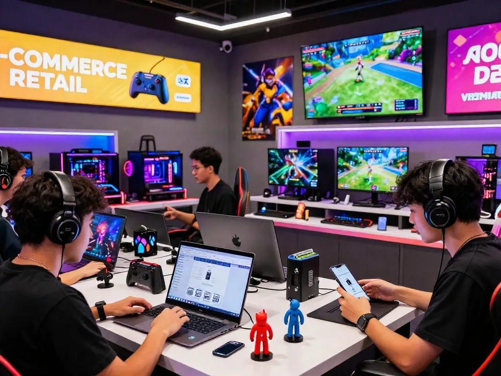 Explore warung168’s vibrant shopping experience with gamers engaging online and in-store.