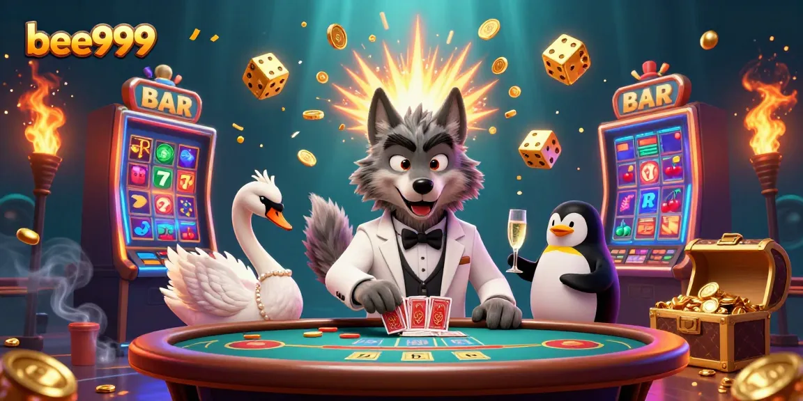 Experience thrilling baccarat gameplay at bee999 with luck, fun, and extravagant details in this illustration.