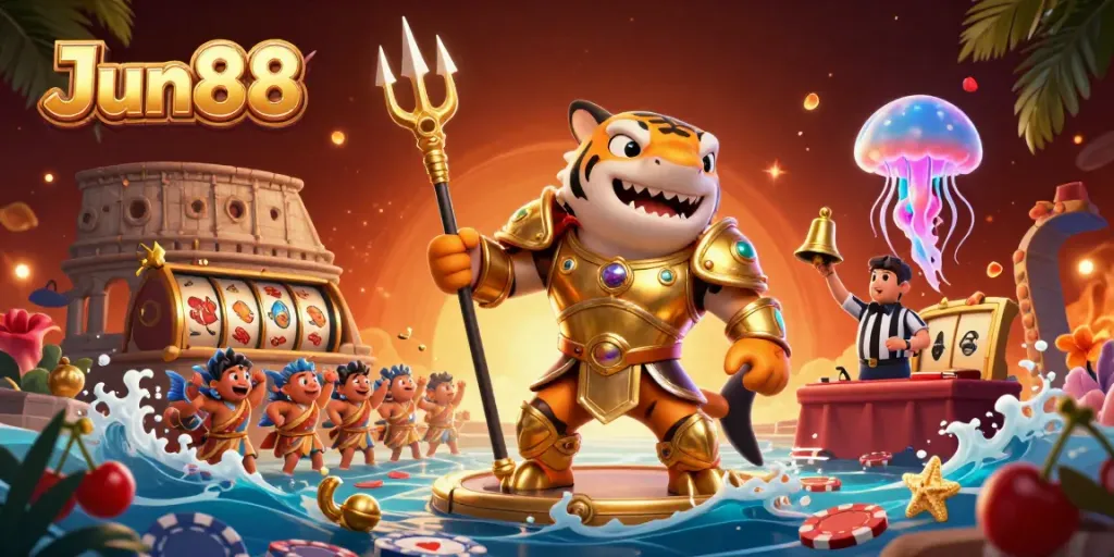 Experience thrilling casino games with Jun88's vibrant underwater showdown featuring a tiger shark.