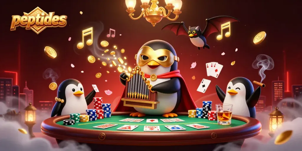 Experience thrilling peptides in a captivating casino scene with rich details and vibrant colors.
