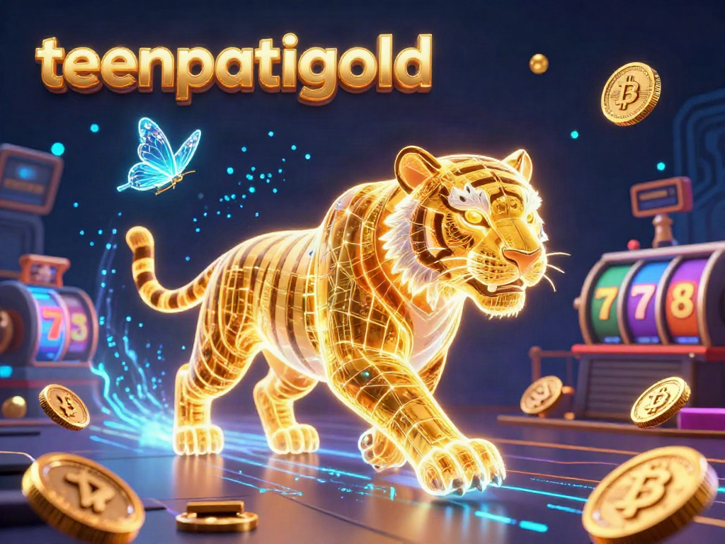 Experience excitement with teenpatiigold as the glowing golden tiger prowls a vibrant digital casino scene.