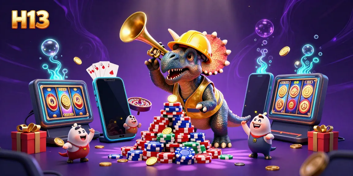 Experience thrilling casino luck with H13 in this vibrant animated scene filled with games and celebration.