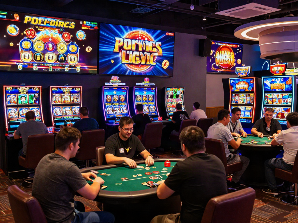Lumbung88 gamers enjoying slots and poker in an engaging online casino atmosphere