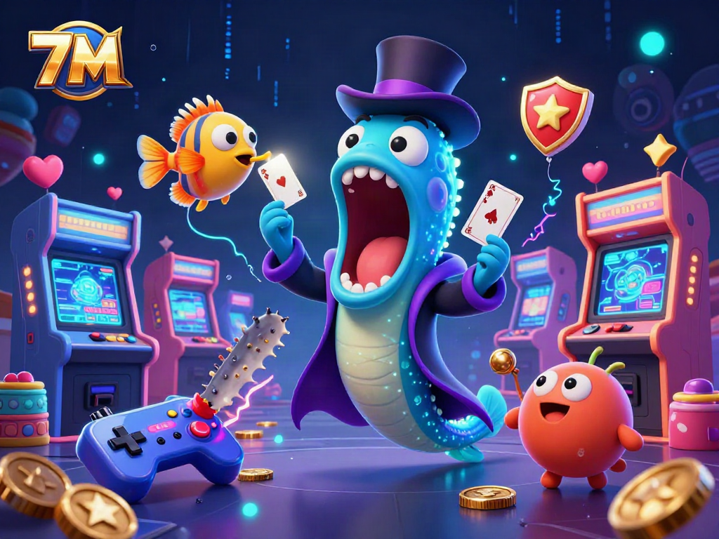 7M platform shows a captivating magician eel and companions in a Casino-themed illustration.
