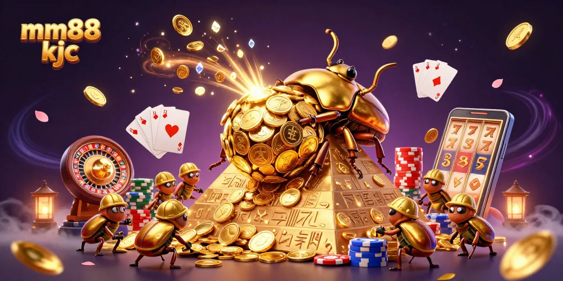 Experience thrilling gameplay with mm88 kjc featuring 3D images of casino elements and golden coins.