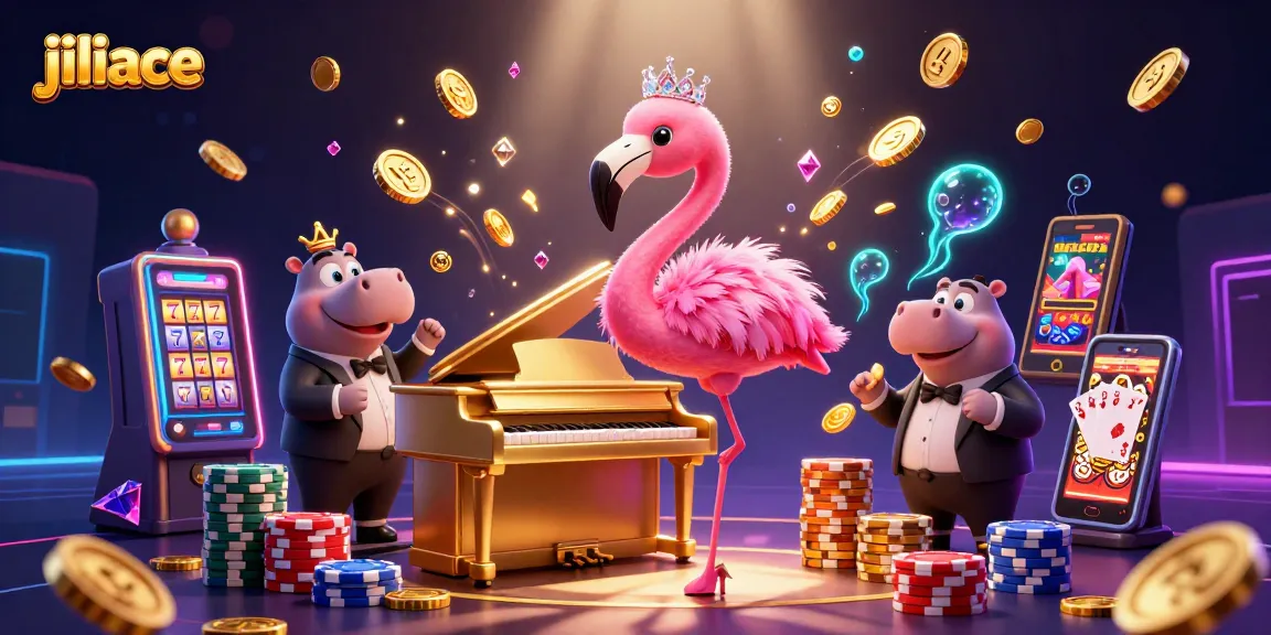 Experience Jiliace excitement with vibrant characters in a dynamic casino scene filled with slot games.