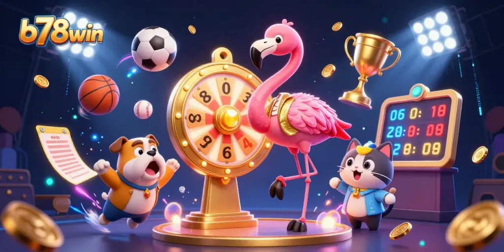 b78win offers an exhilarating gaming experience with vibrant casino scenes featuring sports action and prizes