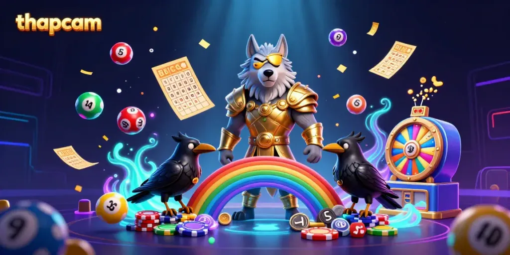 Experience thrilling online gambling with thapcam as mythic characters celebrate a vibrant casino scene.
