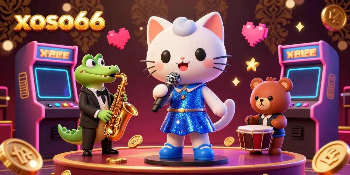 Engage with xoso66 in a vibrant casino scene featuring a jazz-singer cat, zoot-suit crocodile, and bear in action.