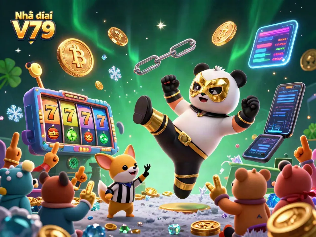 Engage in thrilling action at Nhà cái V79 with a panda champion and vibrant slot gameplay.