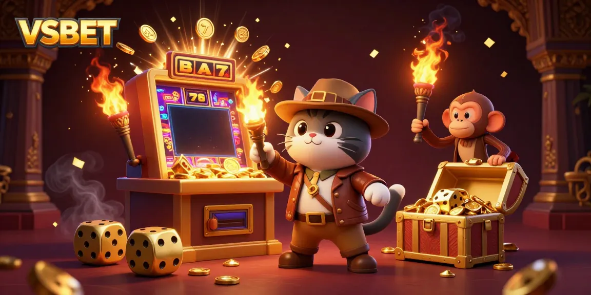 Experience thrilling winnings with VSBET in a vibrant 3D casino treasure scene full of gold and excitement.