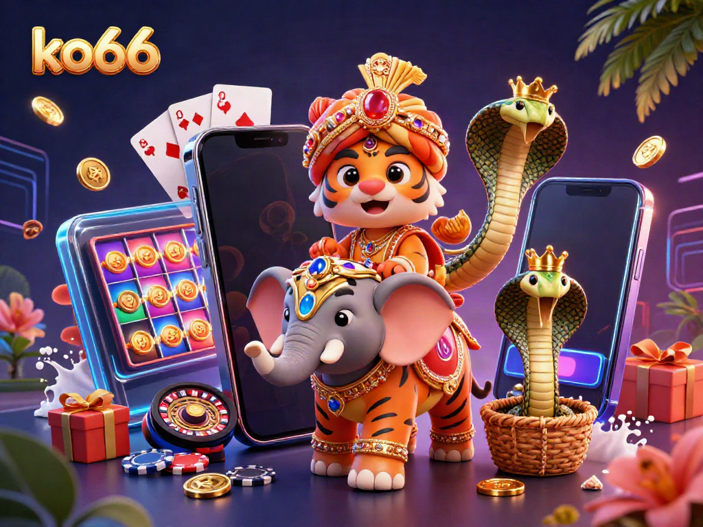 Experience excitement with ko66 as a maharaja tiger and elephant surround colorful gaming elements.