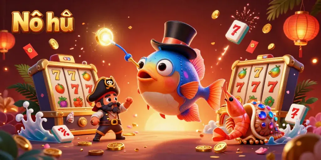 Catch golden coins with Nổ hũ in a vibrant underwater scene featuring playful sea creatures.