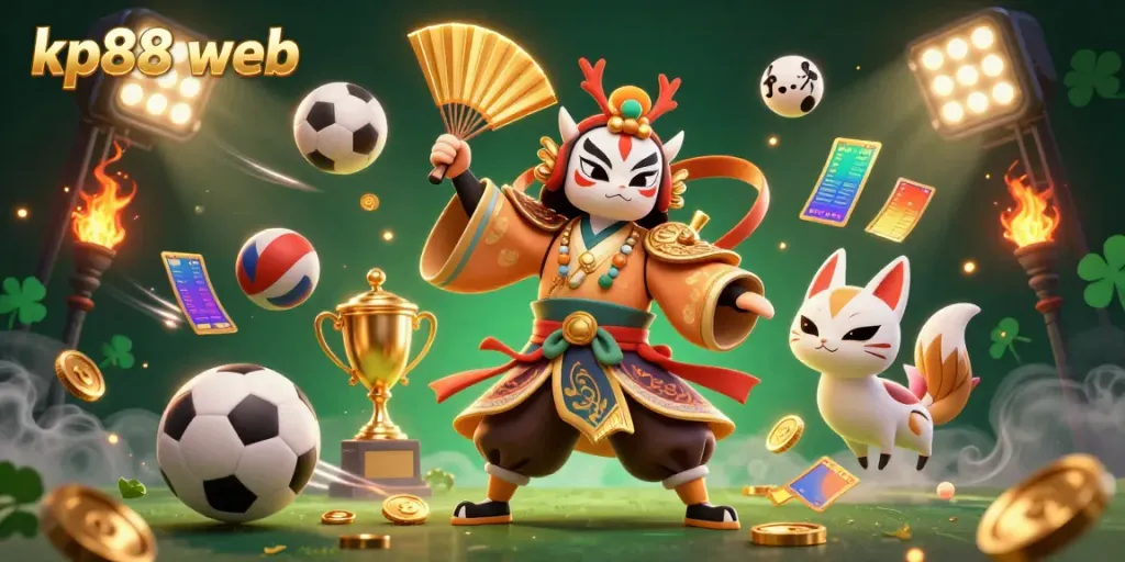 Engage with kp88 web through an imaginative scene showcasing dynamic gambling elements and characters.